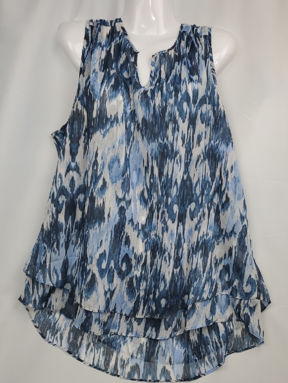 Christina B. Sleeveless Blue Ikat Print Tunic Top
